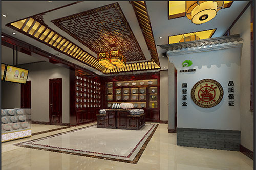 利辛古朴典雅的中式茶叶店大堂设计效果图